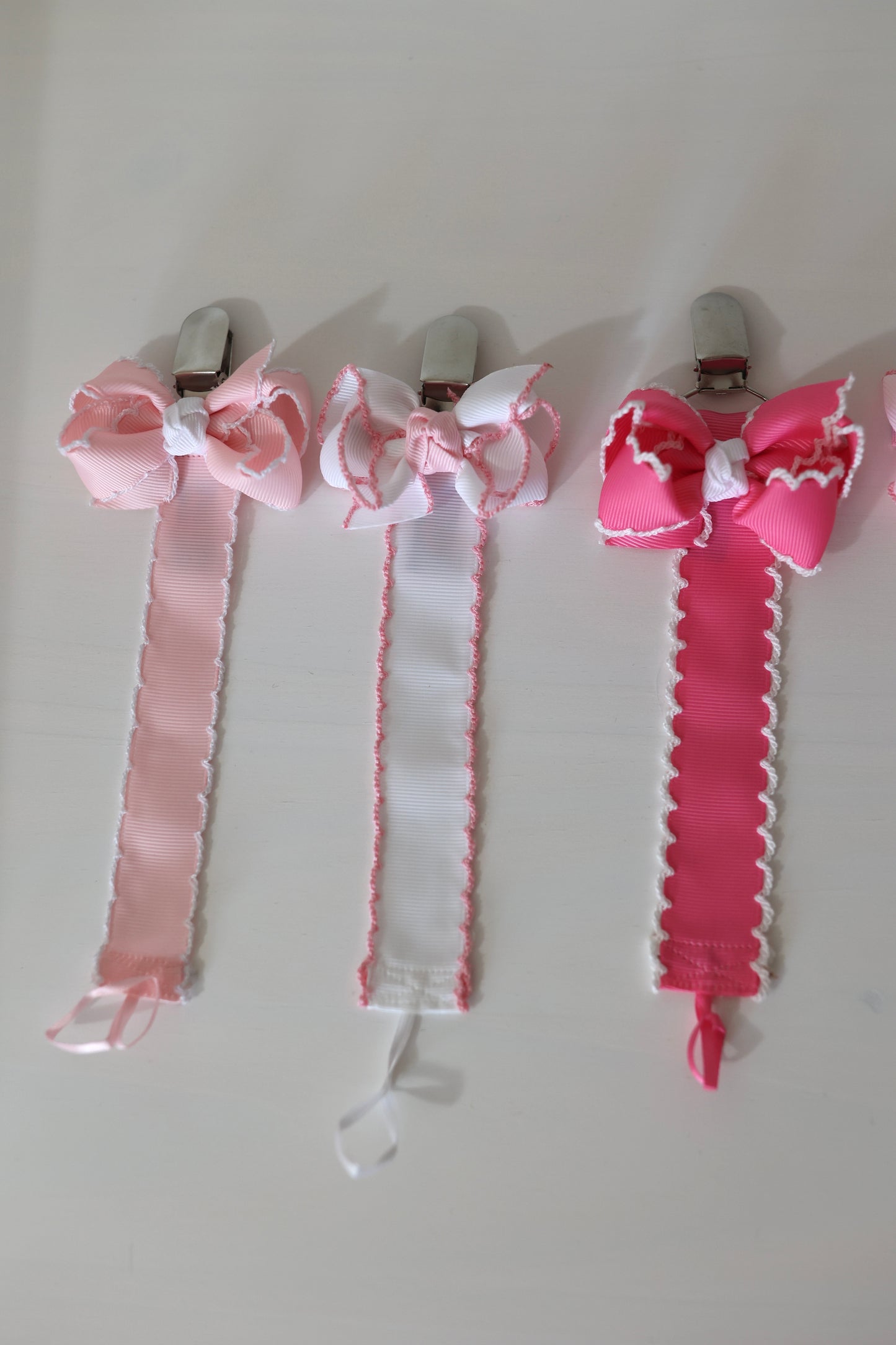 Hot Pink Moonstitch Bow Paci Clip