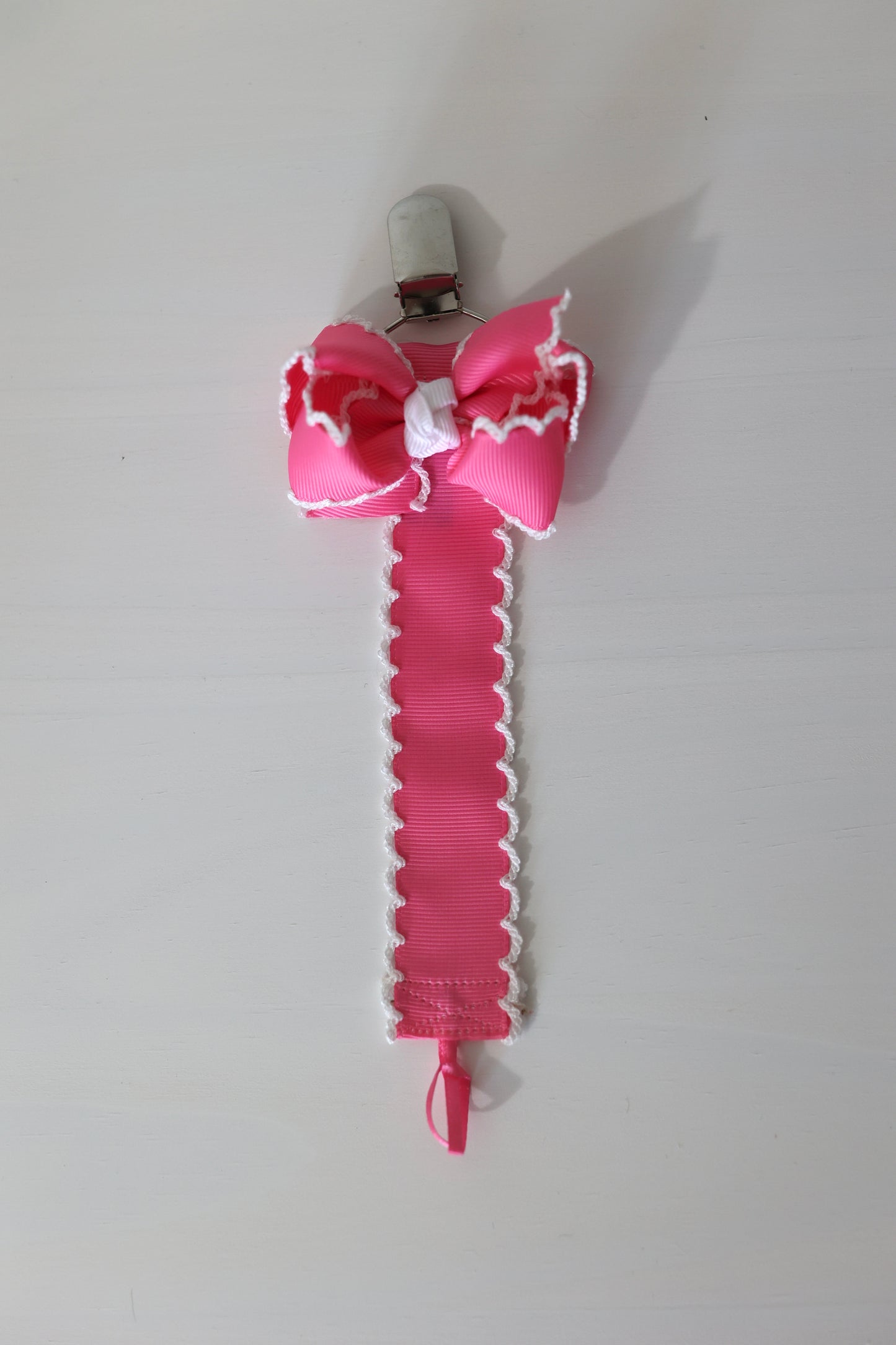 Hot Pink Moonstitch Bow Paci Clip