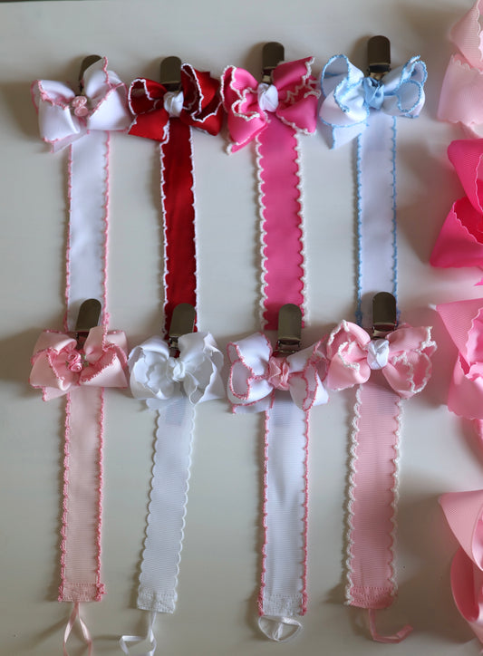 Blue Moonstitch Bow Paci Clip