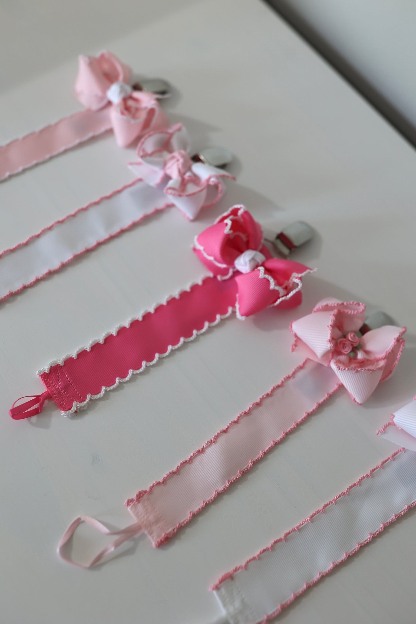 Hot Pink Moonstitch Bow Paci Clip