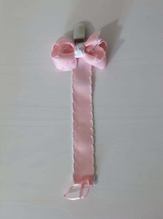 Light Pink Moonstitch Bow Paci Clip