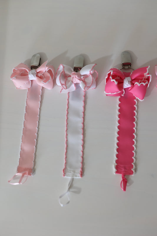 Hot Pink Moonstitch Bow Paci Clip