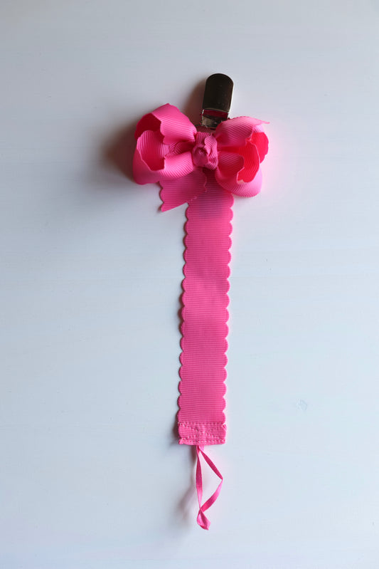 Hot Pink Scalloped Bow Paci Clip