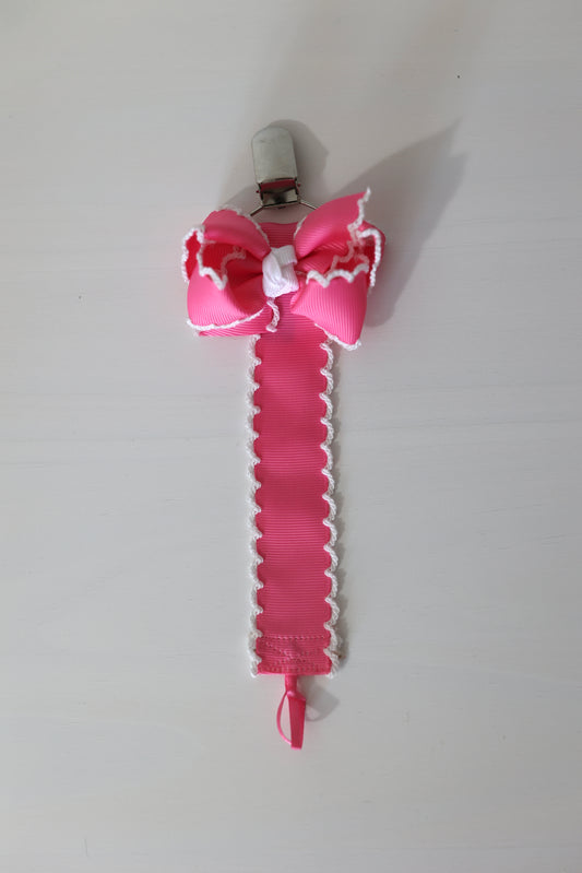 Hot Pink Moonstitch Bow Paci Clip
