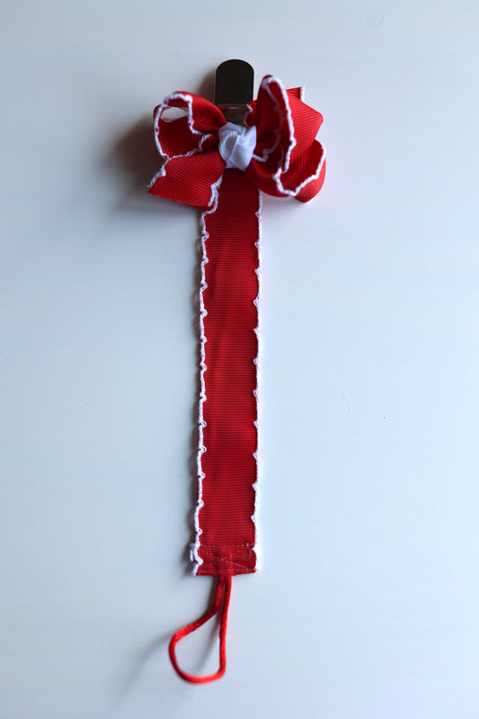 Red Moonstitch Bow Paci Clip
