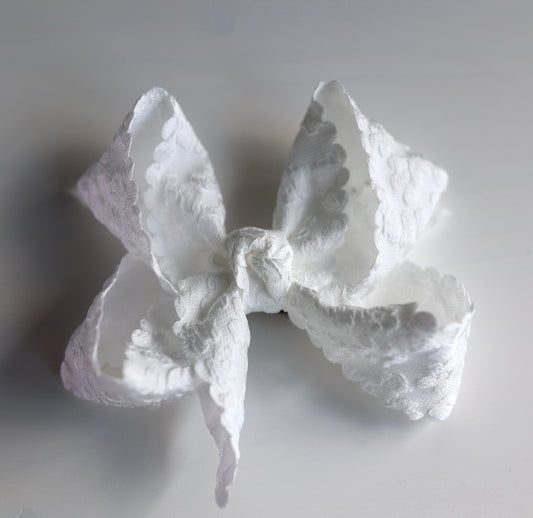 WHITE Scalloped Lace Bow